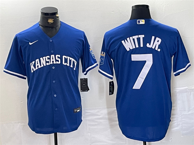Men's Kansas City Royals #7 Bobby Witt Jr. Royal Cool Base Stitched Baseball Jersey